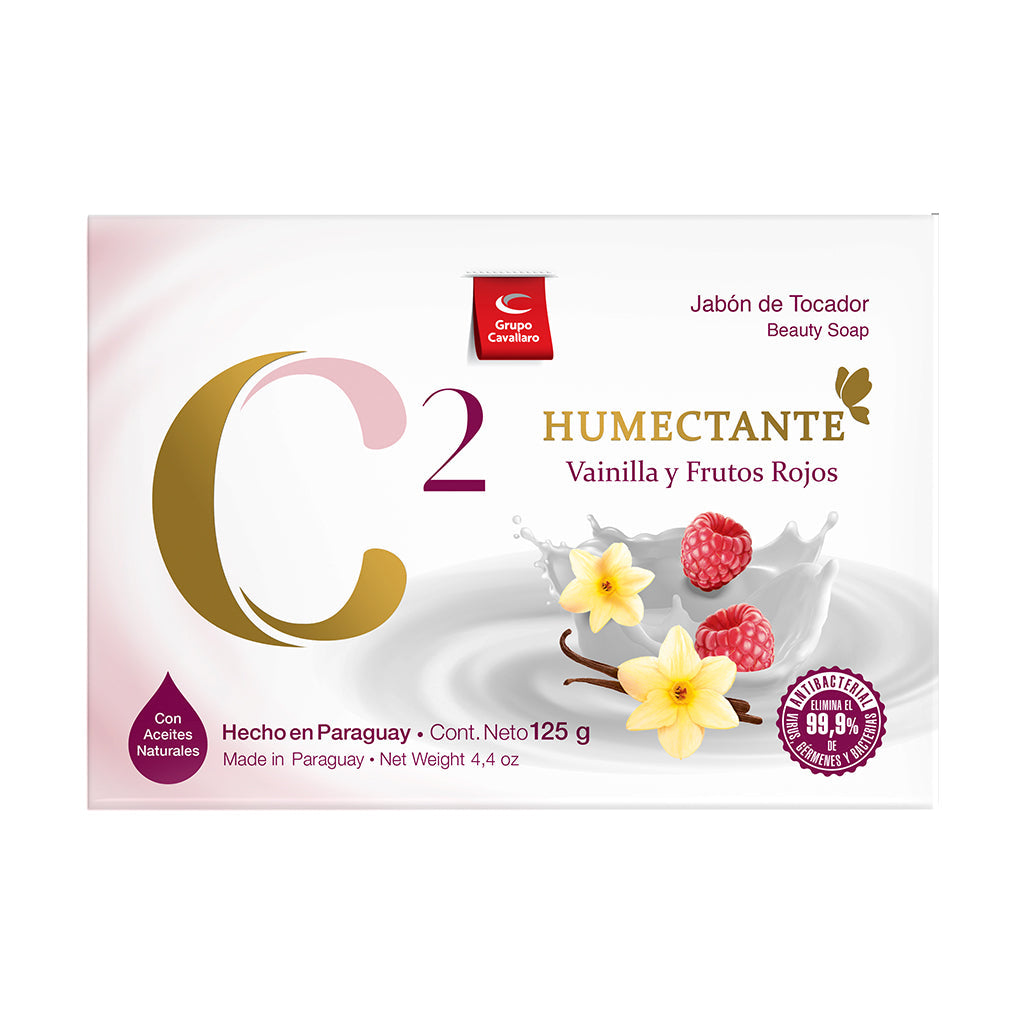 JABON DE TOCADOR C2 HUMECTANTE ANTIBACTERIAL - Estuche de 125g - Vainilla y Frutos Rojos