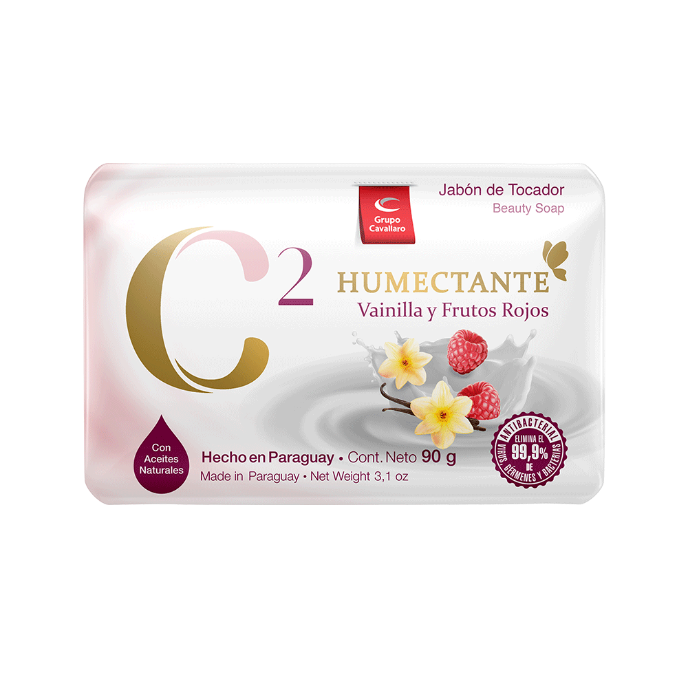 JABON DE TOCADOR C2 HUMECTANTE ANTIBACTERIAL - Pastilla 90g - Vainilla y Frutos Rojos