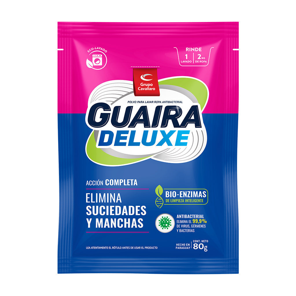 POLVO PARA LAVAR LA ROPA ANTIBACTERIAL GUAIRA DELUXE - Bolsa de 80g - Deluxe