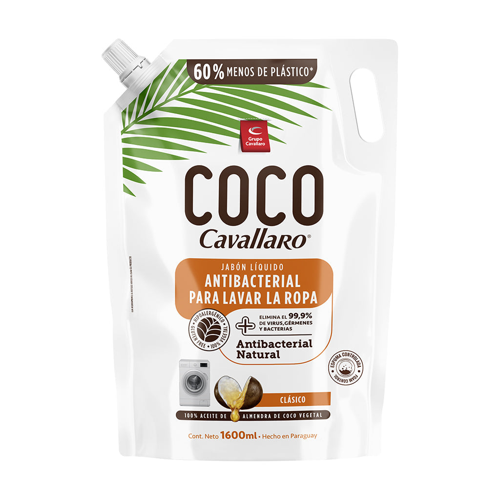 JABON LIQUIDO ANTIBACTERIAL PARA LAVAR LA ROPA COCO CAVALLARO - Doypack 1600ml - Clásico