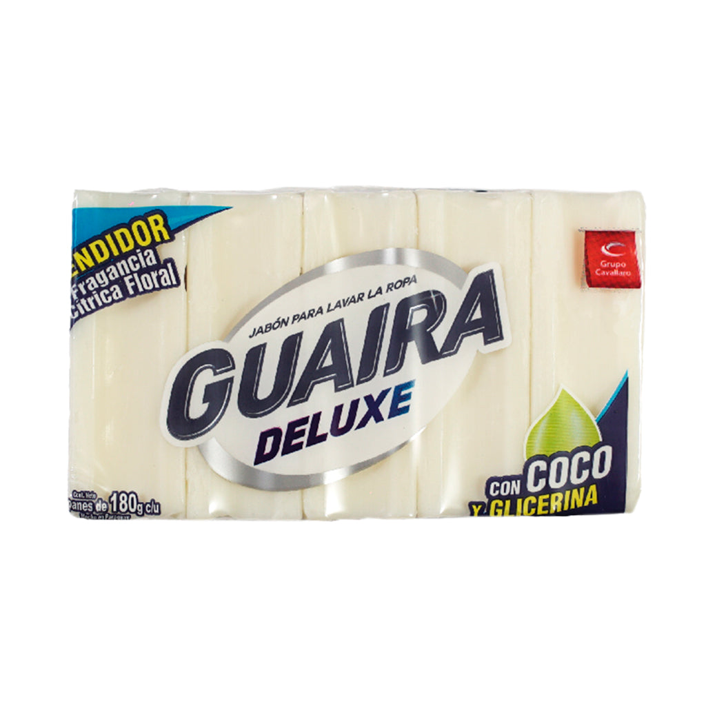 JABON PARA LAVAR LA ROPA GUAIRA DELUXE - Pack de 5 x 180g - Coco y Glicerina