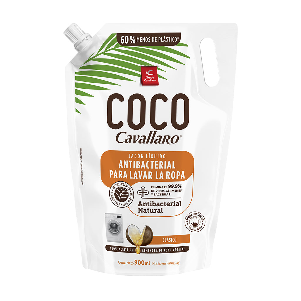 JABON LIQUIDO ANTIBACTERIAL PARA LAVAR LA ROPA COCO CAVALLARO - Doypack 900ml - Clásico