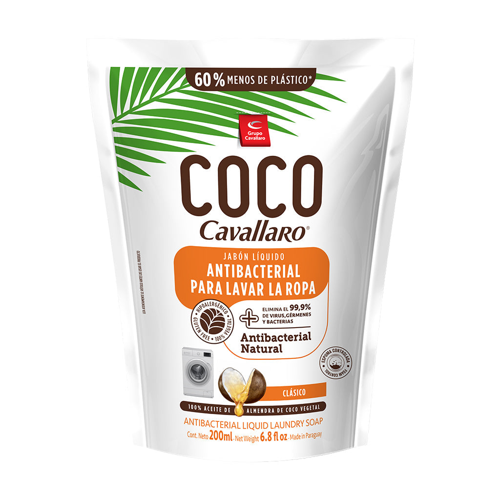 JABON LIQUIDO ANTIBACTERIAL PARA LAVAR LA ROPA COCO CAVALLARO - Doypack 200ml - Clásico