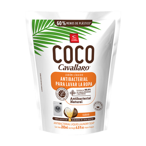 JABON LIQUIDO ANTIBACTERIAL PARA LAVAR LA ROPA COCO CAVALLARO