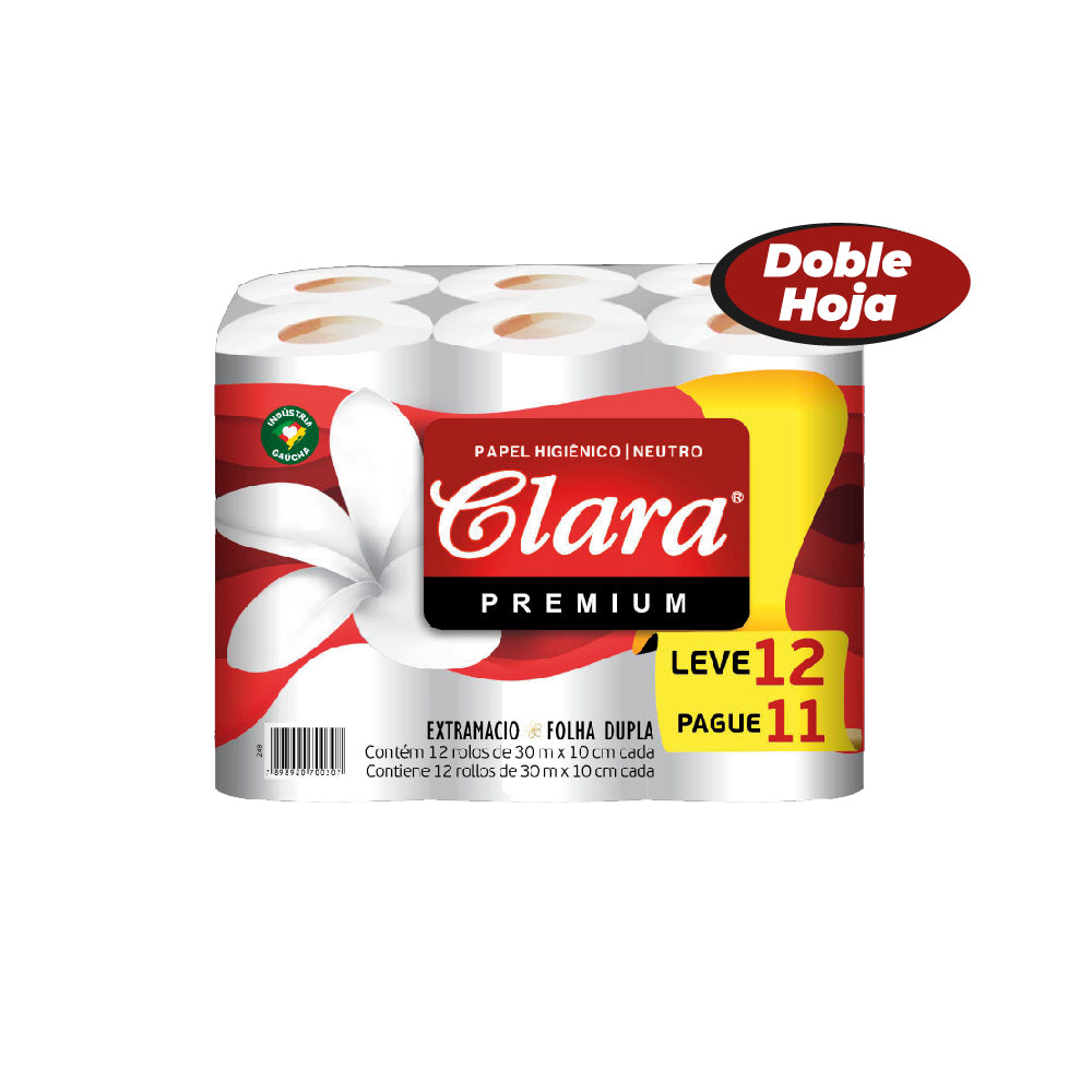 PAPEL HIGIENICO DOBLE HOJA CLARA - 12 Rollos x 30mts - Blanco