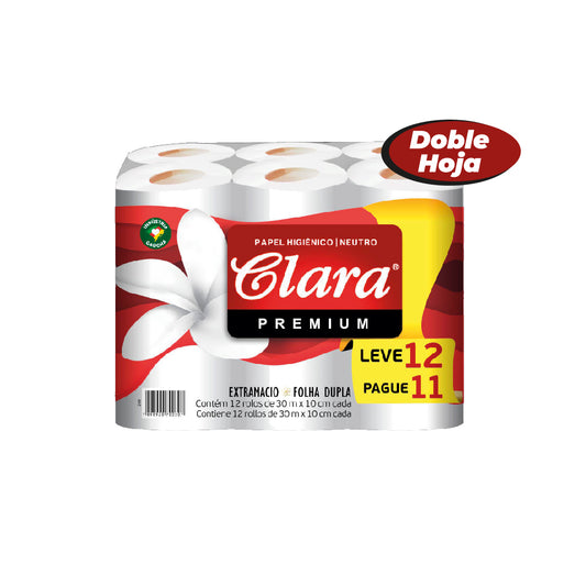 PAPEL HIGIENICO DOBLE HOJA CLARA - 12 Rollos x 30mts - Blanco