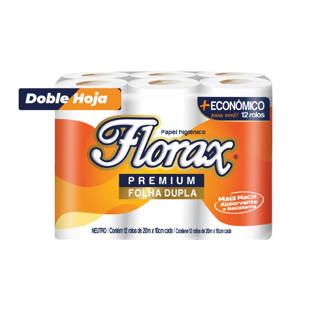 PAPEL HIGIENICO FLORAX DOBLE HOJA - 12 Rollos x 20mts - Blanco